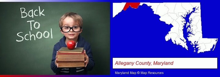 the back-to-school concept; Allegany County, Maryland highlighted in red on a map