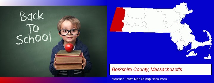 the back-to-school concept; Berkshire County, Massachusetts highlighted in red on a map
