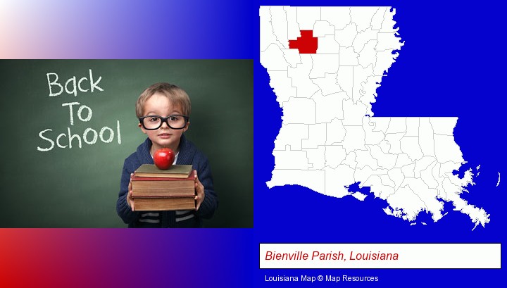 the back-to-school concept; Bienville Parish, Louisiana highlighted in red on a map