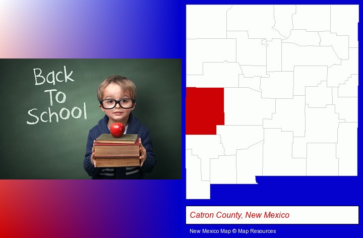 the back-to-school concept; Catron County, New Mexico highlighted in red on a map
