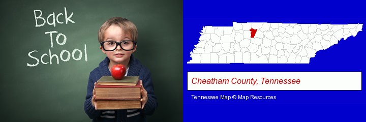 the back-to-school concept; Cheatham County, Tennessee highlighted in red on a map