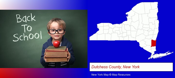 the back-to-school concept; Dutchess County, New York highlighted in red on a map