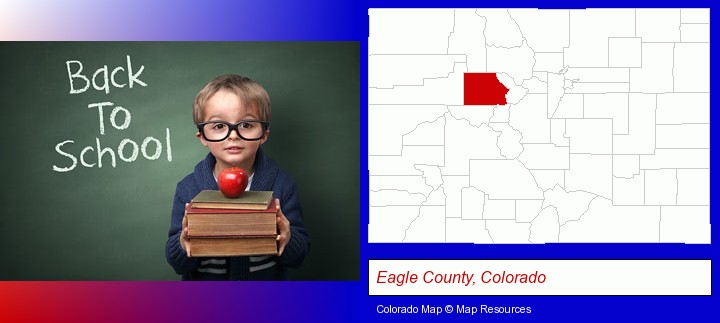 the back-to-school concept; Eagle County, Colorado highlighted in red on a map