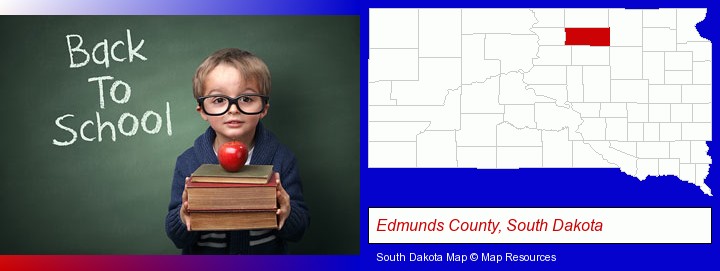the back-to-school concept; Edmunds County, South Dakota highlighted in red on a map