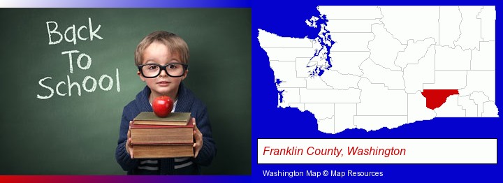 the back-to-school concept; Franklin County, Washington highlighted in red on a map