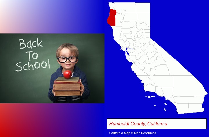 the back-to-school concept; Humboldt County, California highlighted in red on a map