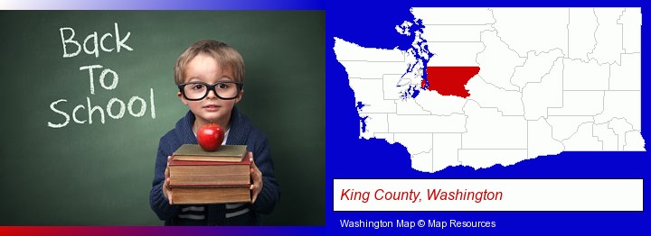 the back-to-school concept; King County, Washington highlighted in red on a map