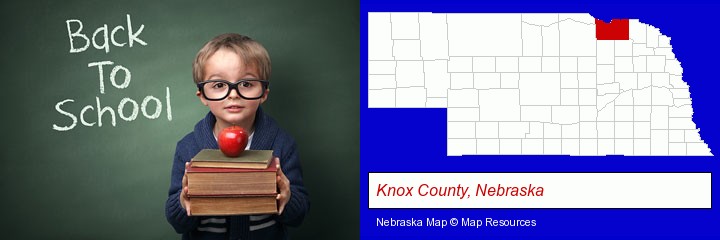 the back-to-school concept; Knox County, Nebraska highlighted in red on a map