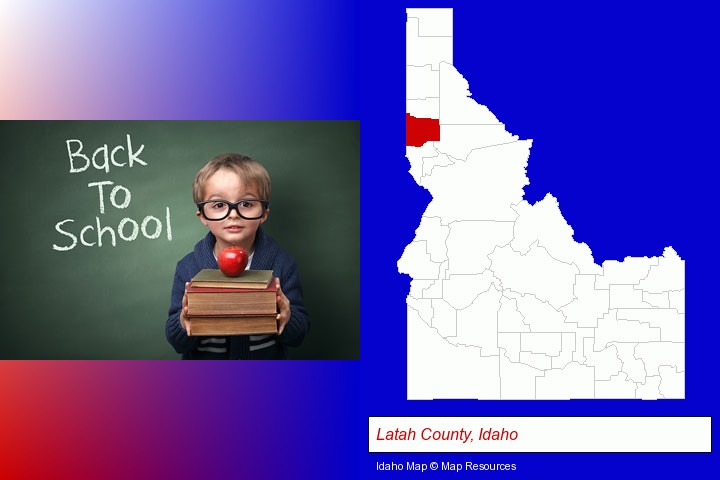 the back-to-school concept; Latah County, Idaho highlighted in red on a map