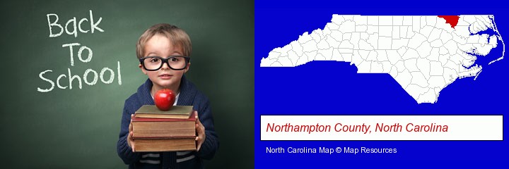 the back-to-school concept; Northampton County, North Carolina highlighted in red on a map
