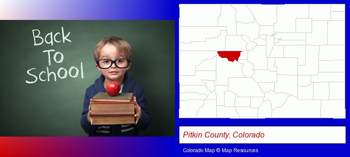 the back-to-school concept; Pitkin County, Colorado highlighted in red on a map