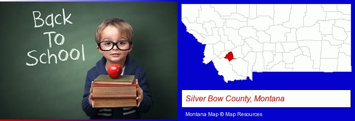 the back-to-school concept; Silver Bow County, Montana highlighted in red on a map