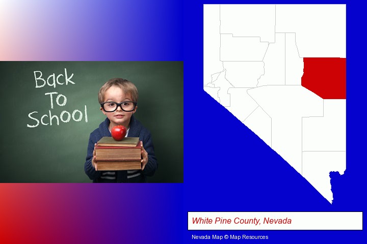 the back-to-school concept; White Pine County, Nevada highlighted in red on a map